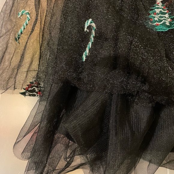 Black Christmas tule Skirt  Festive Embroidery teared - Picture 2 of 5